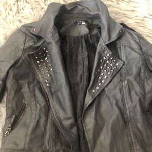 Charcoal leather studded jacket